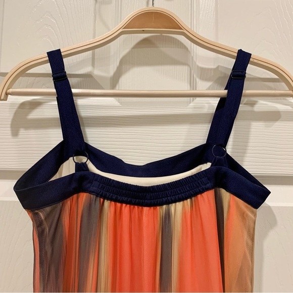 Bebe Orange Blue Floral Boho Printed Chiffon Babydoll Maxi Dress - Picture 8 of 14